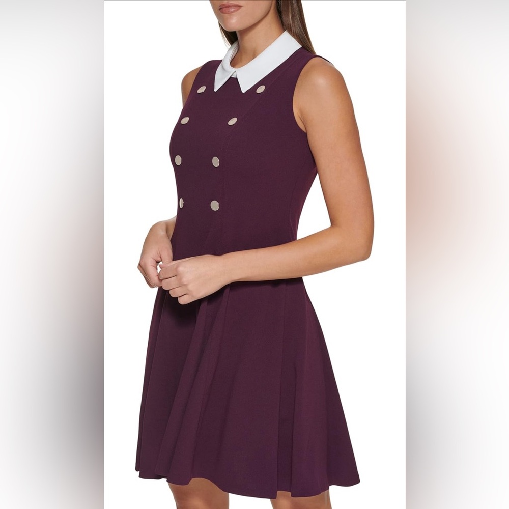 TOMMY HILFIGER Contrast-Collar Fit & Flare Dress; Aubergine (Purple), size 10